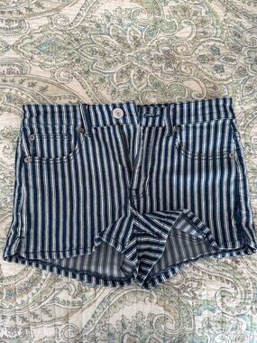 American Eagle Outfitters Navy and White Striped Denim Shorts